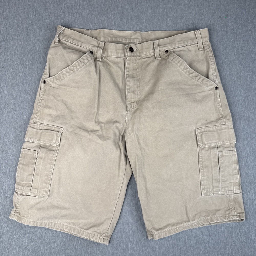Dickies Khaki Cargo Canvas Shorts Size 38 Beige Pockets Summer Outdoor Work